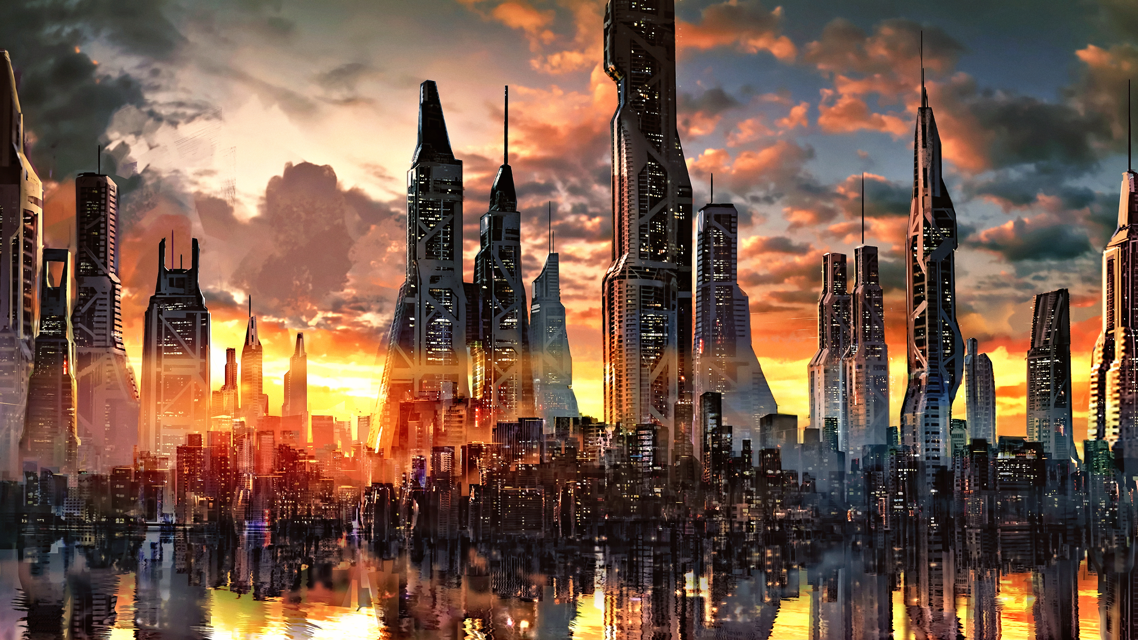 Free download Futurism Science Fiction AI Art Concept Art Fantasy Art Cyberpunk Internet Painting Reality City Future City Atlantis 4K Wallpaper, Wallpaper & 7wallpaper