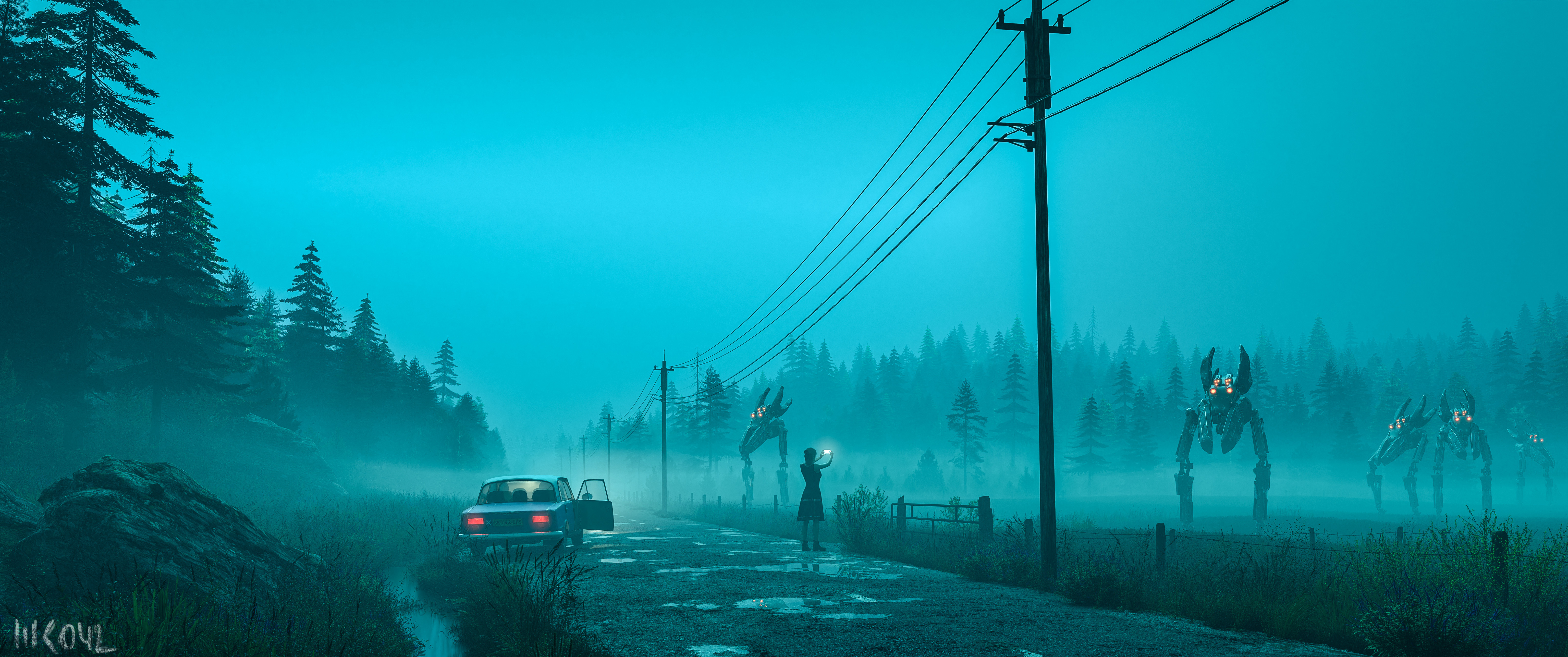 Free download AI Art Illustration Futuristic Robot Vehicle Road Environment Field Night Car Fantasy Art 4K Wallpaper, Wallpaper & 7wallpaper