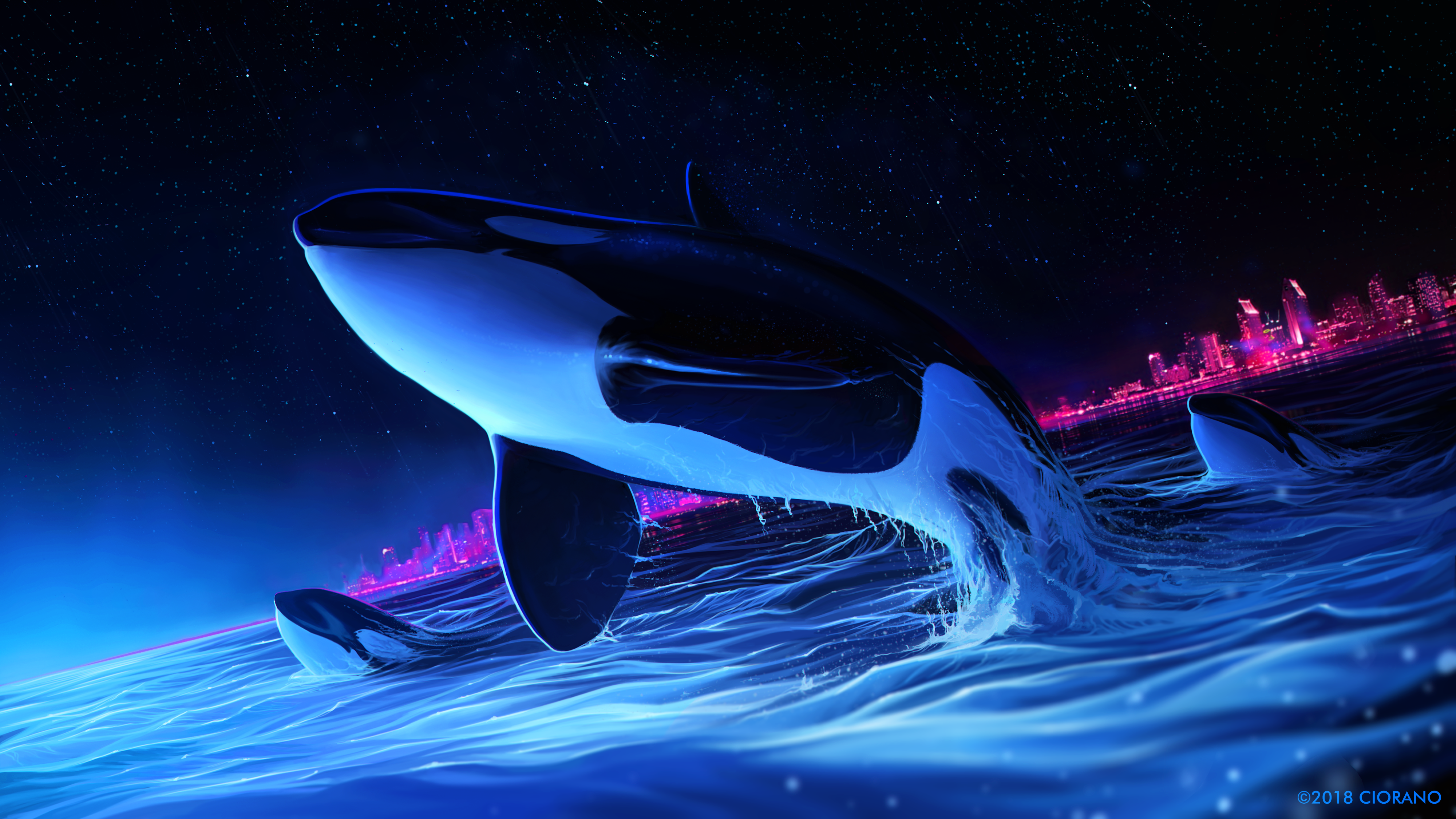 Free download AI Art Illustration Sketch Digital Painting Animal Whale Killer Whale Computer Wallpaper 4K Wallpaper, Wallpaper(s)