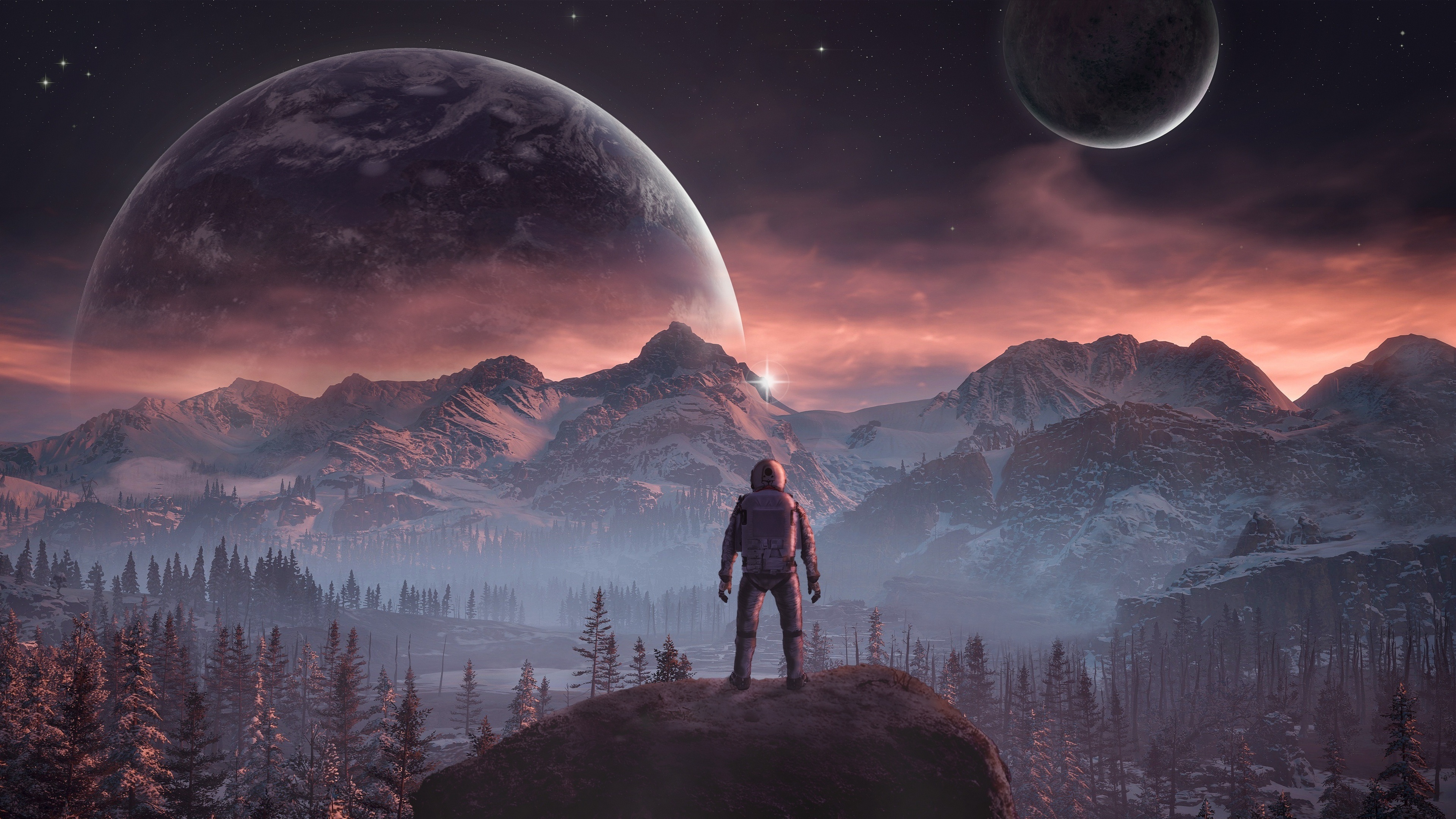 Free download astronaut nature landscape mountain sky moon planet computer wallpaper 4K wallpaper, Wallpaper(s)