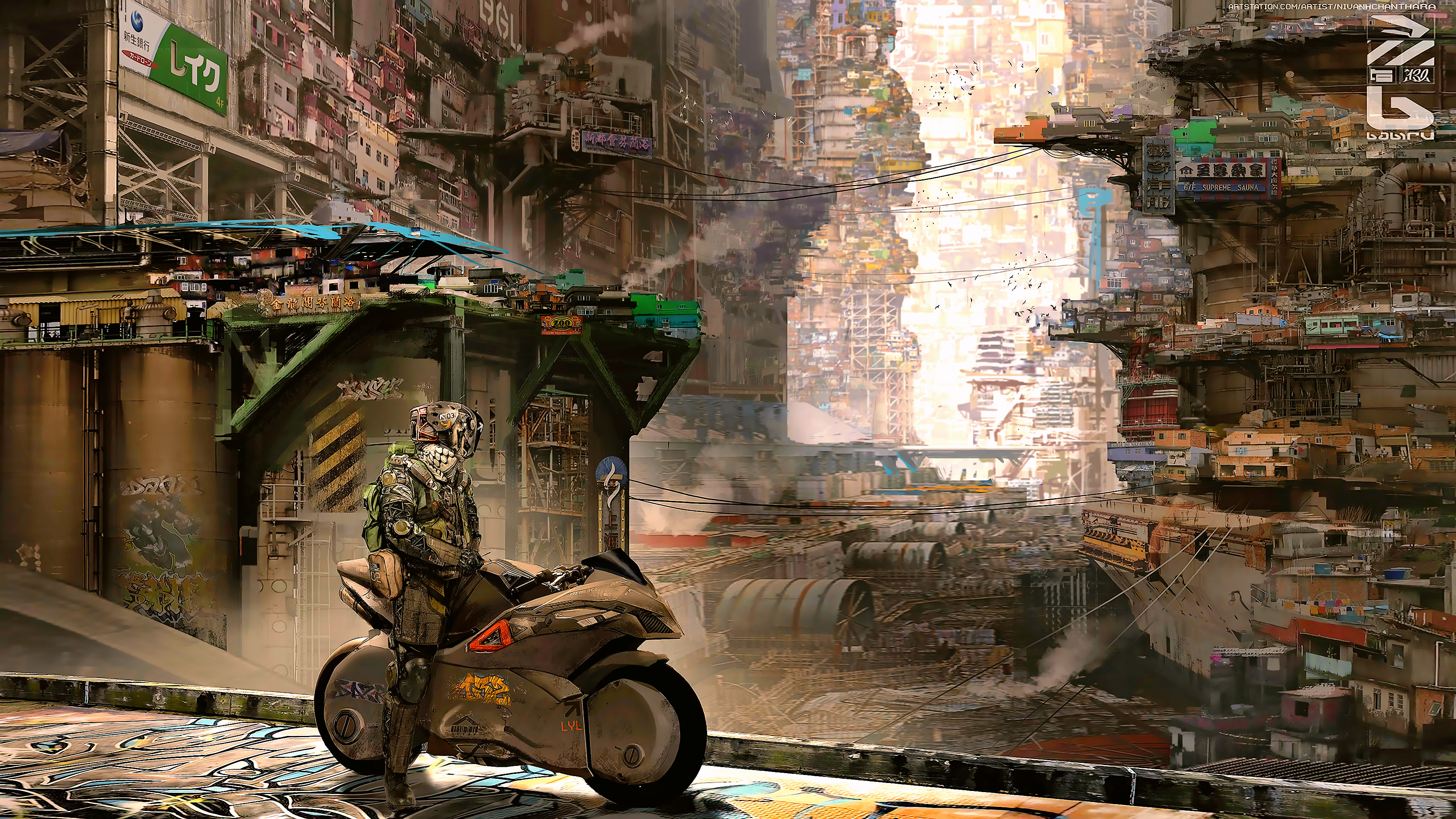 Free download Future City Cyberpunk Cyber ​​City Science Fiction Motorcycle Cityscape Vehicle Computer Wallpaper 4K Wallpaper, Wallpaper & 7wallpaper