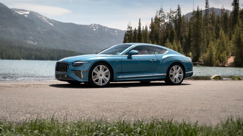 Free download Bentley Continental GT Azure Hybrid cars Blue car Mountain lake 5K 8K, Wallpaper(s)