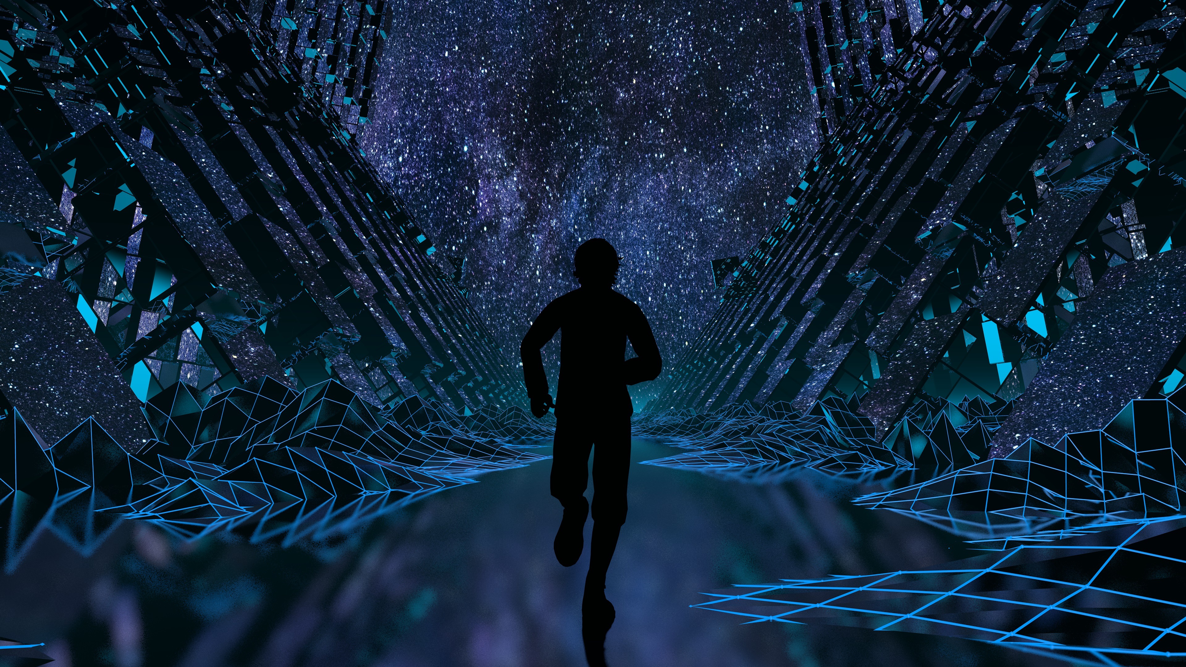 Free download Cyberpunk Geometry Abstract Shape Road Science Fiction Silhouette AI Art Computer Wallpaper 4K Wallpaper, Wallpaper(s)