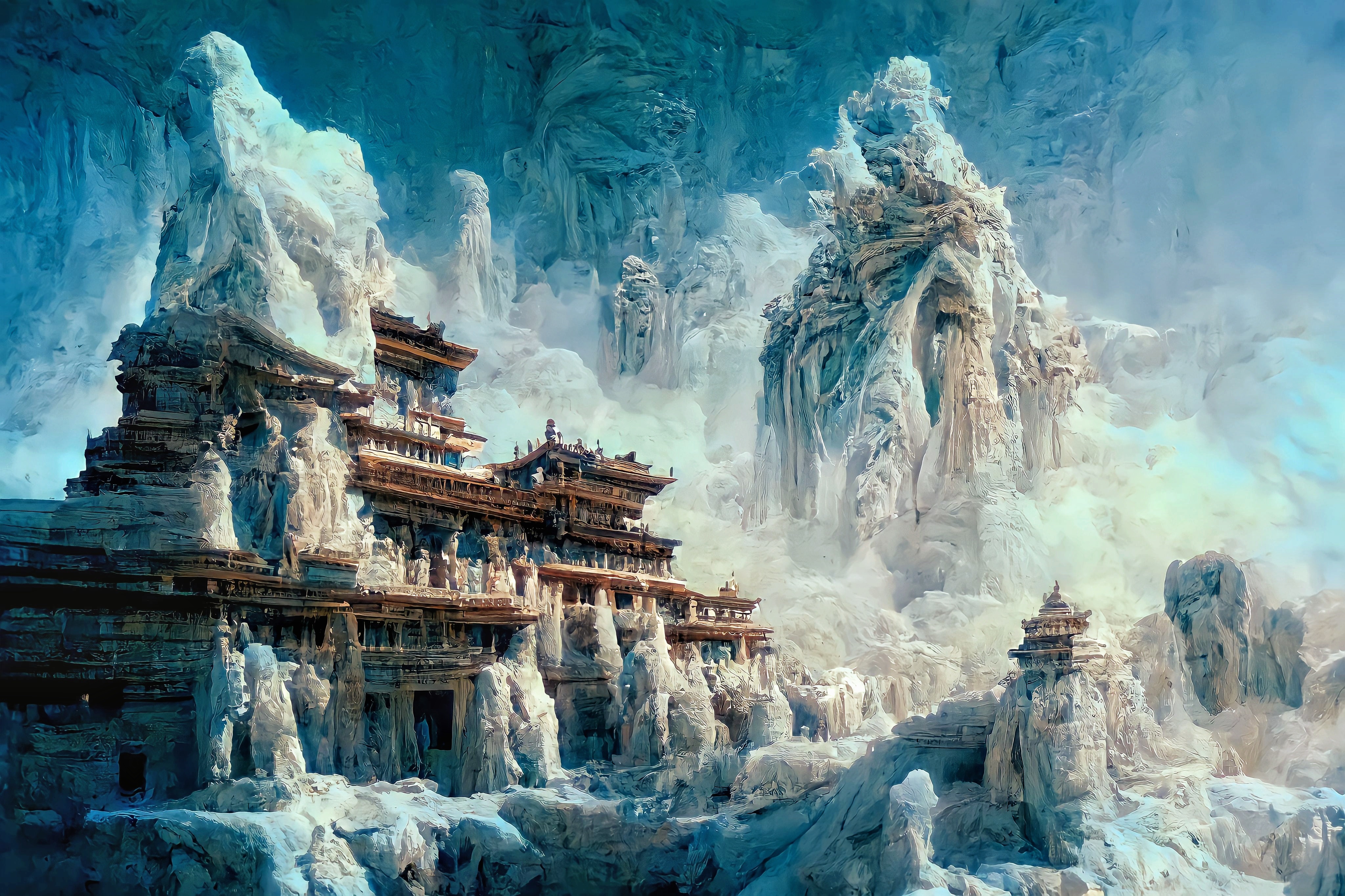 Free download AI Art Ruins Sculpture Statue Ice Cave Art Computer Wallpaper 4K Wallpaper, Wallpaper(s)