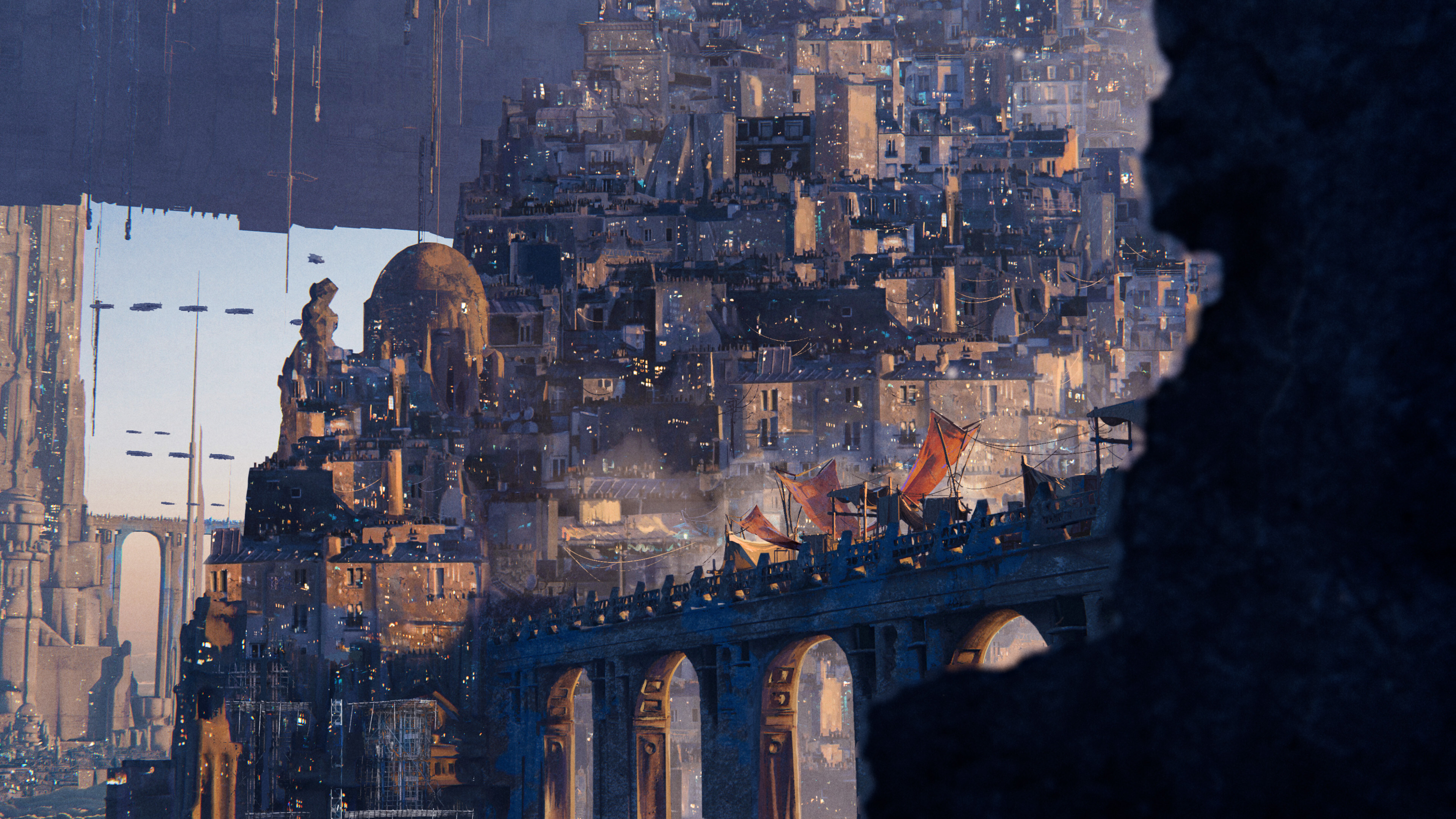 Free download cyberpunk architecture bridge utopia clouds fantasy art computer wallpaper 4K wallpaper, Wallpaper & 7wallpaper