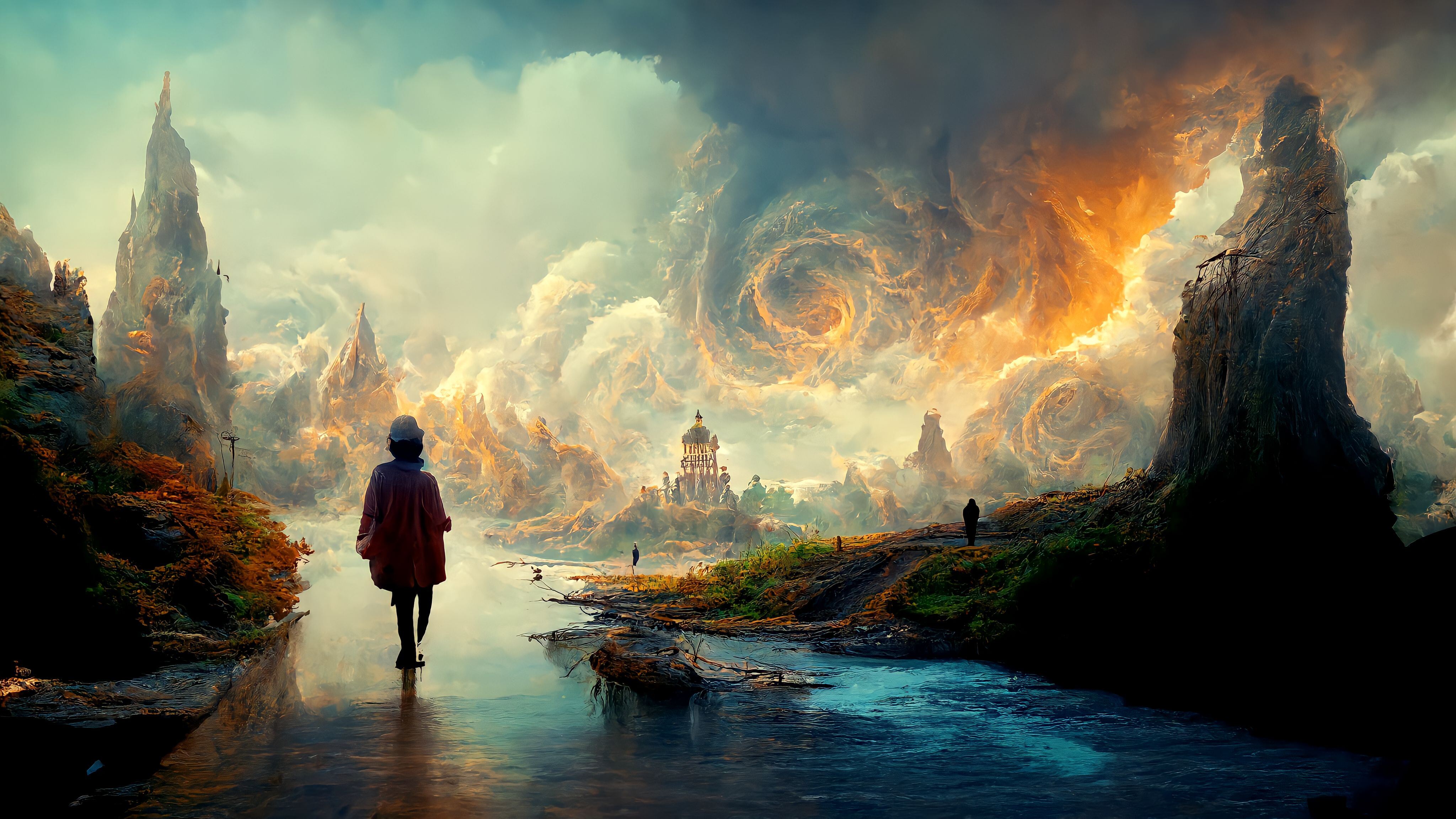 Free download AI Art Landscape Concept Art Fantasy Island Castle Art Computer Wallpaper 4K Wallpaper, Wallpaper(s)