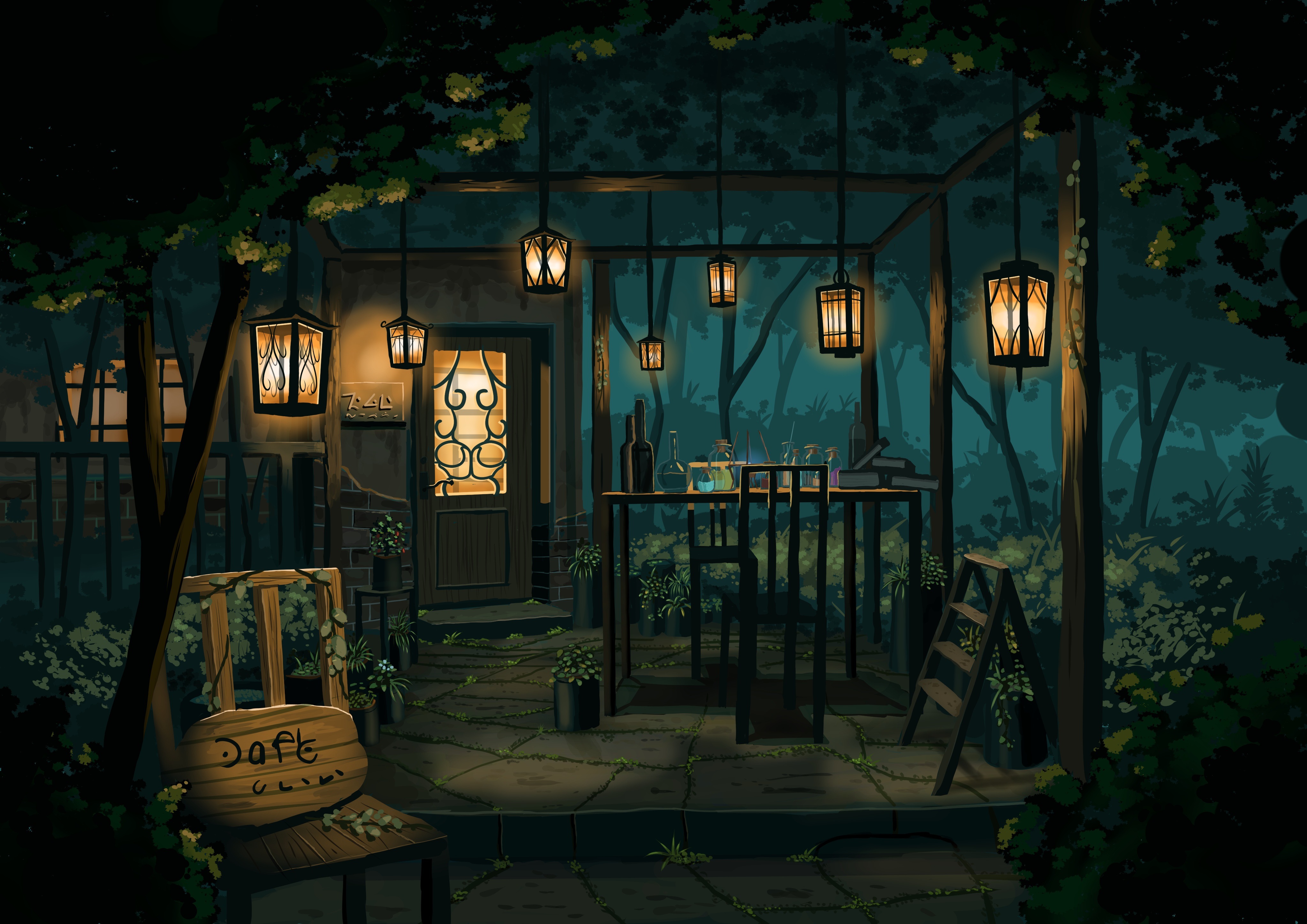 Free download Fantasy Art Lantern Bottle Tree Lamp House Plant Computer Wallpaper 4K Wallpaper, Wallpaper website provided.